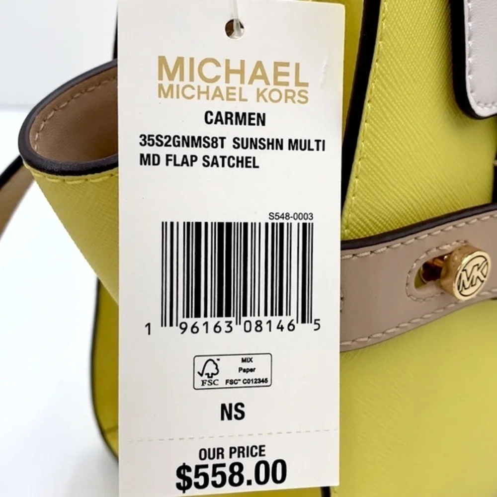 MICHAEL KORS Carmen Medium Color-Block Faux Saffiano Leather Belted Satchel